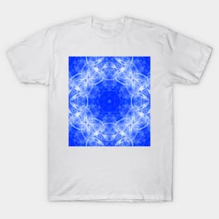 Fractal lace mandala in blue and white T-Shirt